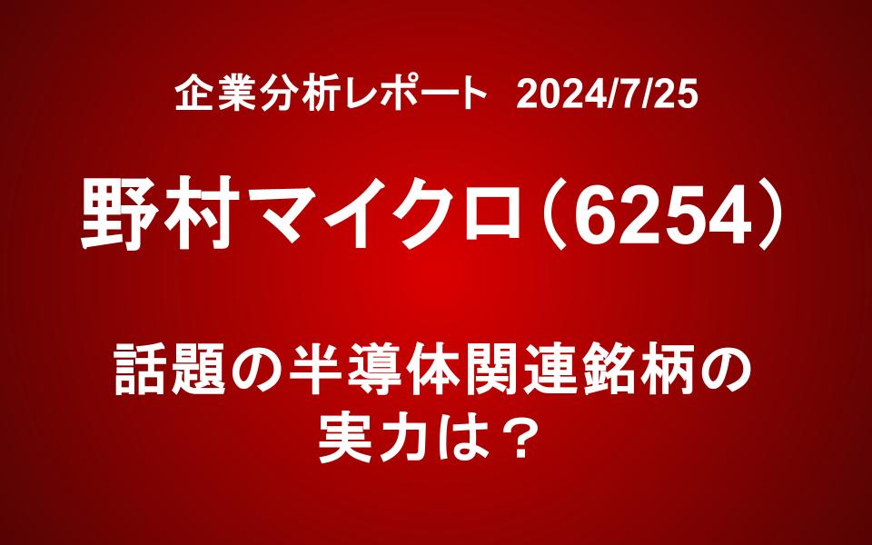 野村マイクロ(6254)：話題の半導体関連銘柄の実力は？