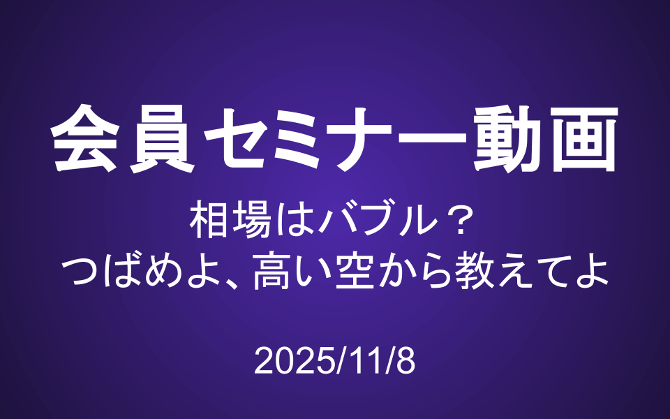 会員セミナー動画（11/8）：相場はバブル？つばめよ、高い空から教えてよ